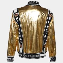 Pre Owned Dolce & Gabbana Gold Metallic 'Just Be King' Foil Bomber Jacket L