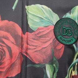 Pre Owned Dolce & Gabbana Black Rose Printed Jersey Zip Front Jacket L