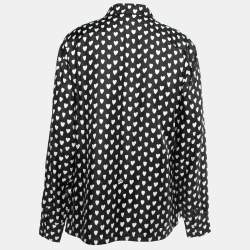 Pre Owned Dolce & Gabbana Black/White Heart Print Silk Pajama Shirt 4XL