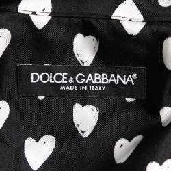 Pre Owned Dolce & Gabbana Black/White Heart Print Silk Pajama Shirt 4XL