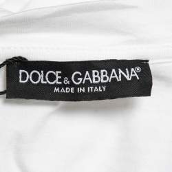 Pre Owned Dolce & Gabbana White Cotton Logo Pearl Detail Crew Neck T-Shirt XXL