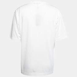 Pre Owned Dolce & Gabbana White Cotton Logo Pearl Detail Crew Neck T-Shirt XXL