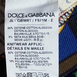 Pre Owned Dolce & Gabbana Navy Blue Italy Print Cotton & Silk Polo T-Shirt XS