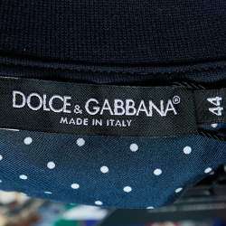 Pre Owned Dolce & Gabbana Navy Blue Italy Print Cotton & Silk Polo T-Shirt XS