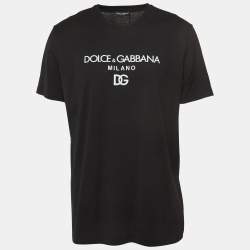 Pre Owned Dolce & Gabbana Black DG Embroidered Cotton Crew Neck T-Shirt XXXL