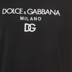Pre Owned Dolce & Gabbana Black DG Embroidered Cotton Crew Neck T-Shirt XXXL
