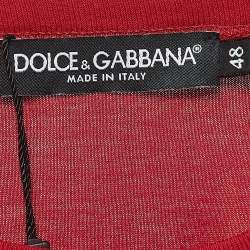 Pre Owned Dolce & Gabbana Red Cotton Logo Patch Round Neck T-Shirt M