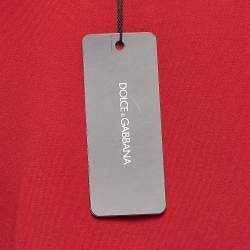 Pre Owned Dolce & Gabbana Red Cotton Logo Patch Round Neck T-Shirt M