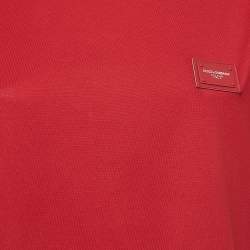 Pre Owned Dolce & Gabbana Red Cotton Logo Patch Round Neck T-Shirt M