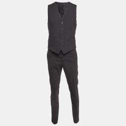 Pre Owned Dolce & Gabbana Black Plaid Wool 3 Pc Suit M