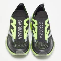 Pre Owned Dolce & Gabbana Black/Green Knit Fabric Sorrento Sneakers Size 47