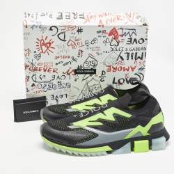 Pre Owned Dolce & Gabbana Black/Green Knit Fabric Sorrento Sneakers Size 47