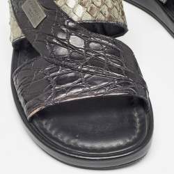 Dolce & Gabbana Black/Green Crocodile and Python Leather Criss Cross Flat Slides  Size 40