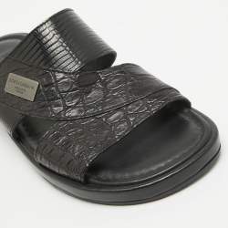 Dolce & Gabbana Black Crocodile and Lizard Leather Crisscross Flat Slide Size 41