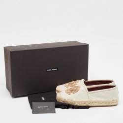 Pre Owned Dolce & Gabbana Beige Canvas Embroidered Slip On Espadrilles Size 40
