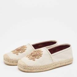 Pre Owned Dolce & Gabbana Beige Canvas Embroidered Slip On Espadrilles Size 40