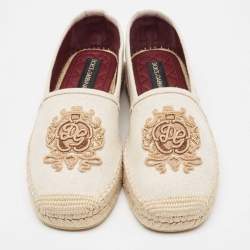 Pre Owned Dolce & Gabbana Beige Canvas Embroidered Slip On Espadrilles Size 40