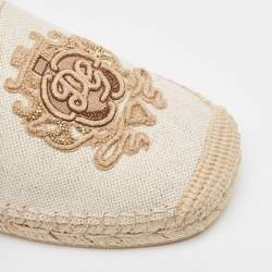 Pre Owned Dolce & Gabbana Beige Canvas Embroidered Slip On Espadrilles Size 40