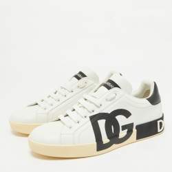 Dolce and Gabbana White/Blue Leather Portofino Royal Sneakers Size 42