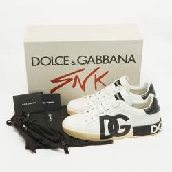 Dolce and Gabbana White/Blue Leather Portofino Royal Sneakers Size 42