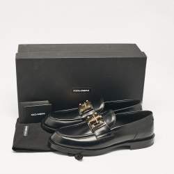 مملوكة مسبقًا Dolce & Gabbana Black Leather Brushed Loafers Size 43