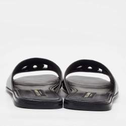 Pre Owned Dolce & Gabbana Black Leather Embossed Logo Slide Flat Sandals Size 45
