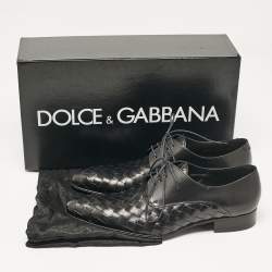 Pre Owned Dolce & Gabbana Black Intrecciato Leather Derby Oxford Size 43