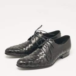 Pre Owned Dolce & Gabbana Black Intrecciato Leather Derby Oxford Size 43