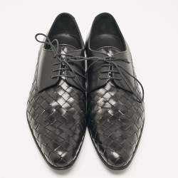 Pre Owned Dolce & Gabbana Black Intrecciato Leather Derby Oxford Size 43
