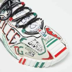 Pre Owned Dolce & Gabbana Multicolor Canvas and Leather Graffiti Print Ns1 Low Top Sneakers Size 44