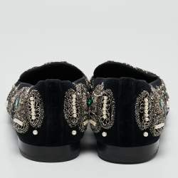 Dolce & Gabbana Black Velvet Embroidered and Embellished Smoking Slippers Size 42