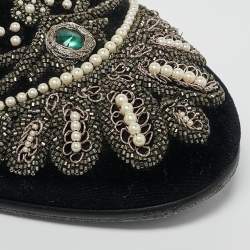 Dolce & Gabbana Black Velvet Embroidered and Embellished Smoking Slippers Size 42