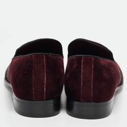 Pre Owned Dolce & Gabbana Burgundy Floral Velvet Smoking Slippers Size 41.5