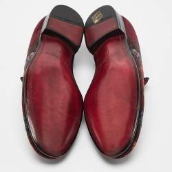Pre Owned Dolce & Gabbana Burgundy Floral Velvet Smoking Slippers Size 41.5