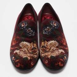 Pre Owned Dolce & Gabbana Burgundy Floral Velvet Smoking Slippers Size 41.5