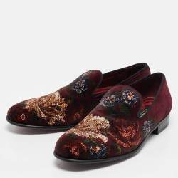 Pre Owned Dolce & Gabbana Burgundy Floral Velvet Smoking Slippers Size 41.5