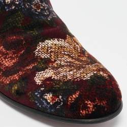 Pre Owned Dolce & Gabbana Burgundy Floral Velvet Smoking Slippers Size 41.5