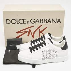 مملوكة مسبقًا Dolce & Gabbana White/Black Leather Portofino Royal Sneakers Size 41