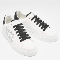 مملوكة مسبقًا Dolce & Gabbana White/Black Leather Portofino Royal Sneakers Size 41