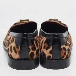 Dolce & Gabbana Beige/Black Leopard Print Calfhair and Leather Bernini Loafers Size 44