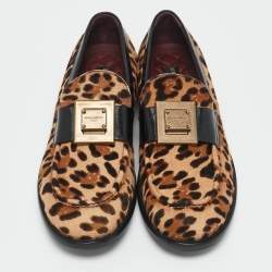 Dolce & Gabbana Beige/Black Leopard Print Calfhair and Leather Bernini Loafers Size 44