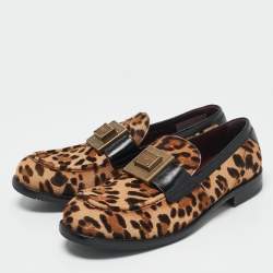 Dolce & Gabbana Beige/Black Leopard Print Calfhair and Leather Bernini Loafers Size 44