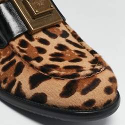 Dolce & Gabbana Beige/Black Leopard Print Calfhair and Leather Bernini Loafers Size 44