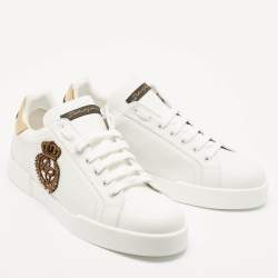 Pre Owned Dolce & Gabbana White Leather Crown Patch Portofino Sneakers Size 43