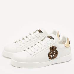 Pre Owned Dolce & Gabbana White Leather Crown Patch Portofino Sneakers Size 43