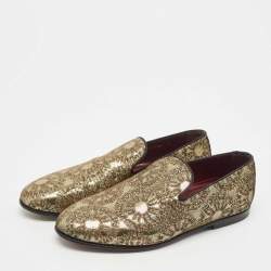 Dolce & Gabbana Gold Jacquard Slip On Loafers Size 40