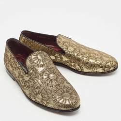 Dolce & Gabbana Gold Jacquard Slip On Loafers Size 40