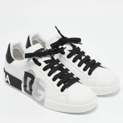 Dolce & Gabbana White/Black Leather Portofino Sneakers Size 43.5