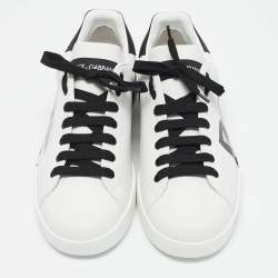 Dolce & Gabbana White/Black Leather Portofino Sneakers Size 43.5