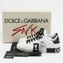 Dolce & Gabbana White/Black Leather Portofino Sneakers Size 43.5